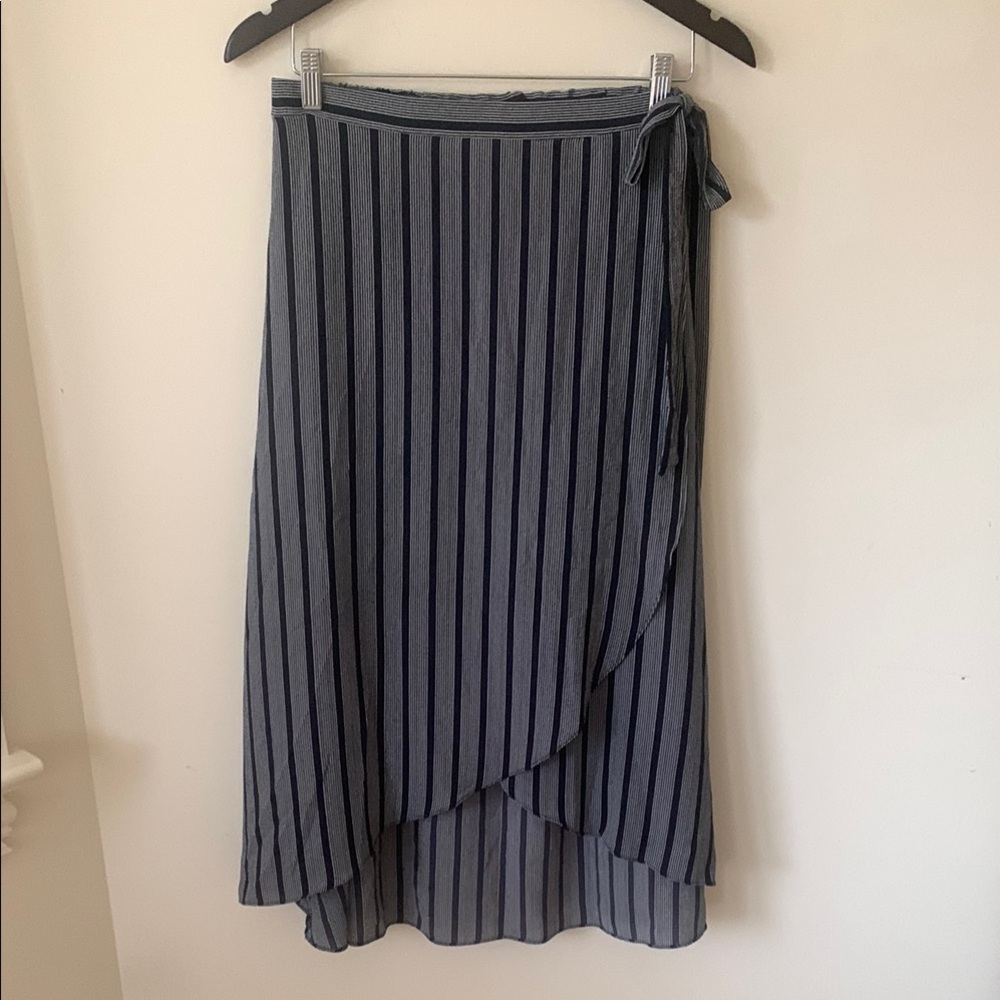 Green Envelope Blue and White Asymmetrical Wrap Midi Skirt